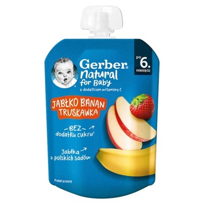 Gerber mus Jabłko banan truskawka po 6. m-cu 80g