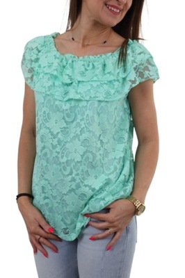 ŚLICZNA BLUZKA HISZPANKA FALBANY KORONKA KORONKOWA BLUZKA *M