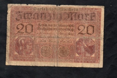 BANKNOT NIEMCY -- 20 marek -- 1918 rok , seria P