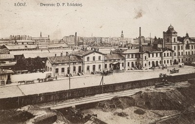 Pocztówka Łódź - Dworzec D. F. Łódzkiej