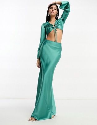 ASO DESIGN 36 S SPÓDNICA MAXI TEAL SATYNOWA H10769