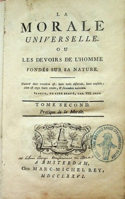 La Morale Universelle Tome Second 1776 r