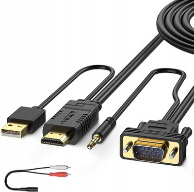 Kabel VGA HDMI z audio PC TV Laptop Monitor 15M