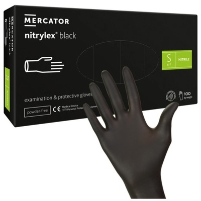 MERCATOR NITRYLEX BLACK RĘKAWICZKI NITRYLOWE RĘKAWICE CZARNE S 100 SZTUK