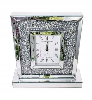 Zegar glamour nowoczesny stojący srebrny na komodę
