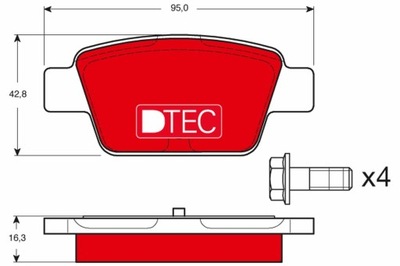 КОЛОДКИ ГАЛЬМІВНІ ALFA ЗАД MITO 1,3-1,6 JTDM 08- DTEC COTEC GDB1485DTE