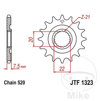 KRUMPLIARATIS PRIEKINĖ JT F1323-14SC, 14Z, DYDIS 520 RACING 