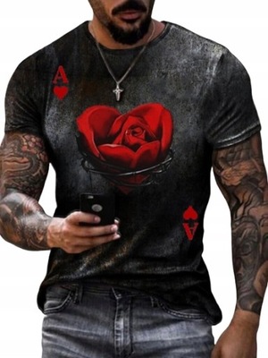Koszulka męska z nadrukiem róże T-shirt 3D L