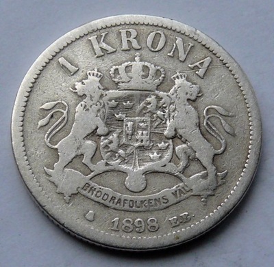 SZWECJA - OSCAR II - 1 KORONA 1898 r. - srebro Ag