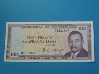 Burundi Banknot 100 Francs 1993 UNC P-29c