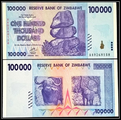 204. Banknot Zimbabwe 100000$ 2008r. UNC