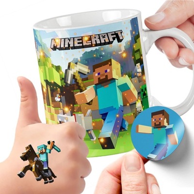 3w1 ZESTAW KUBEK TATUAŻE NAKLEJKI MINECRAFT JAKOŚĆ