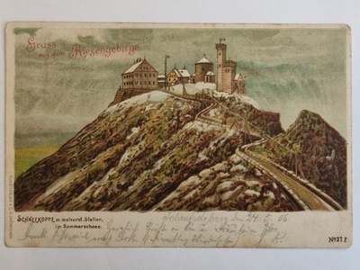 Pocztówka Gruss aus dem Riesengebirge Schneekoppe Śnieżka 1906 Karkonosze