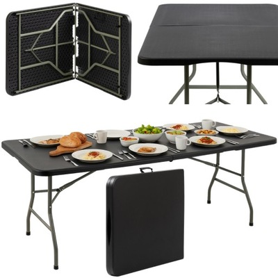 STÓŁ OGRODOWY ROZKŁADANY SKŁADANY CATERINGOWY BANKIETOWY 180x74cm czarny