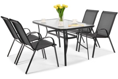 Zestaw mebli ogrodowych PORO - stół i 4 krzesła - czarny