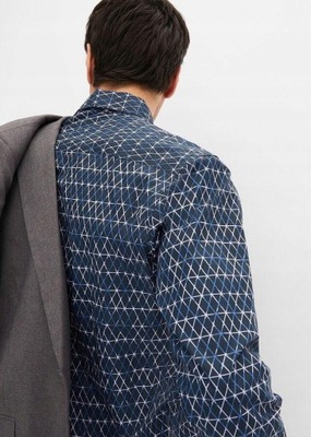 KOSZULA Z DŁUGIM RĘKAWEM GRANATOWA Z NADRUKIEM 1C4B34 Bonprix 45/46