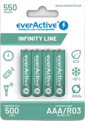 Akumulatorki AAA / R03 Ni-MH everActive 550mAh Infinity Line 3000 cykli (bl