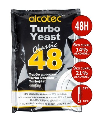 drożdże gorzelniane Aloctec TURBO K48 x 20 SZTUK klasik do cukru 21% alko