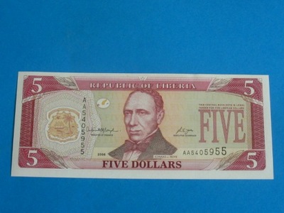 Liberia Banknot 5 Dollars AA 2006 UNC P-26c