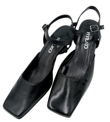 Skórzane czarne Sandały RYŁKO z paskiem r.36