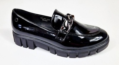 CZARNE LAKIEROWANE MOKASYNY LOAFERSY BUTY 36