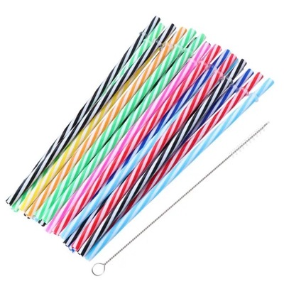 25pcs 23cm Reusable Drinking Straws Plastic Colore