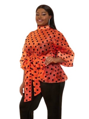 PLUS SIZE BLUZKA POMARAŃCZOWA W GROSZKI 50 V9G