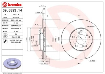 BREMBO 09.6893.11 DISKU STABDŽIŲ 