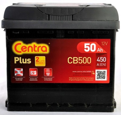 BATERÍA CENTRA PLUS 50AH 450A CB500  