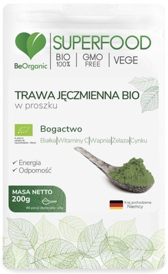 TRAWA JĘCZMIENNA BIO w proszku 200g BeOrganic Źródło białka Cynk Błonnik