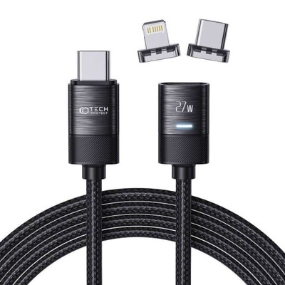 Magnetyczny Kabel 2w1 PD27W/3A 2m USB - USB-C + iPhone Lightning