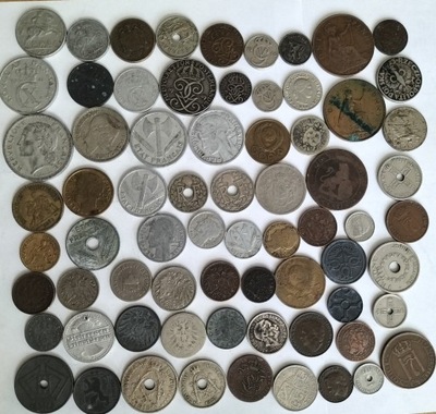 zestaw monet przedwojenna Europa 70 szt każda inna