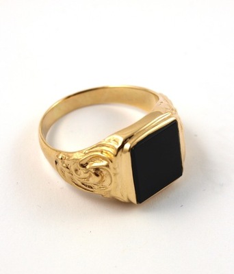 SYGNET MĘSKI ZŁOTY Z ONYKSEM ZŁOTO 585 roz. 30