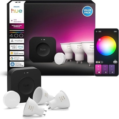 Philips Hue Zestaw startowy Bridge Pro 3 żarówki GU10 + Smart Button