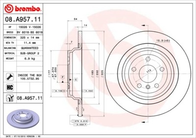 DISCOS DE FRENADO PARTE TRASERA BREMBO 08.A957.11 08A95711  