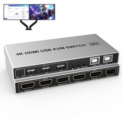 Przełącznik KVM PODWÓJNY HDMI USB AUDIO 4K