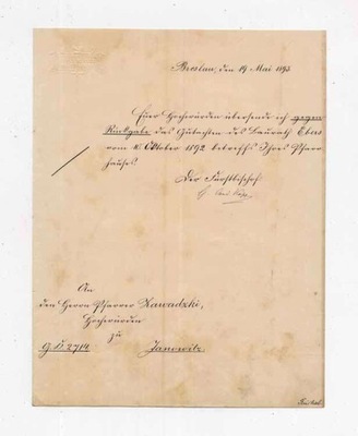 list 1893 kardynała biskupa wroc. Georga von Koppa