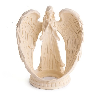 Świecznik gipsowy lakierowany Anioł beżowy - 15cm