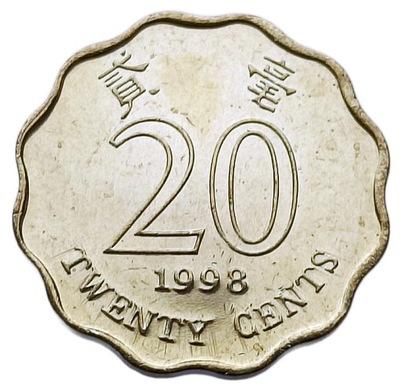 HONG KONG 20 CENTS 1998 FALOWANA MENNICZA