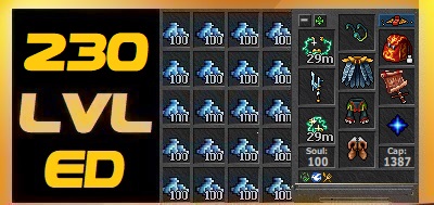 TIBIA 230 LVL ED DRUID MALIVORA +1KK GOLD +FULL EQ