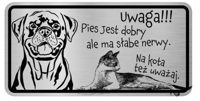 Uwaga Pies - tabliczka rottweiler i kot