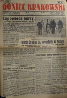 GONIEC KRAKOWSKI – 1944 Nr 43 Monte Cassino bez precedensu w historii