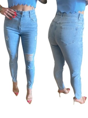 Spodnie jasny jeans przetarcia dziury