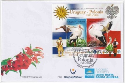 Urugwaj FDC blok 100-lecie stosunków dyplomatycznych Urugwaj-Polska wspólne