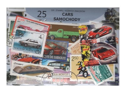 Pakiet 25 znaczków pocztowych - SAMOCHODY