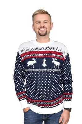 Granatowy sweter świąteczny wzór norweski R XL
