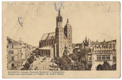 869 Kraków Krakau Rynek Kościół Mariacki i Sukiennice 1923 rok Notre Dame
