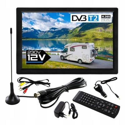 Telewizor turystyczny mobilny TV 12 cali USB HDMI DVBT2 HEVC H265 230V 12V