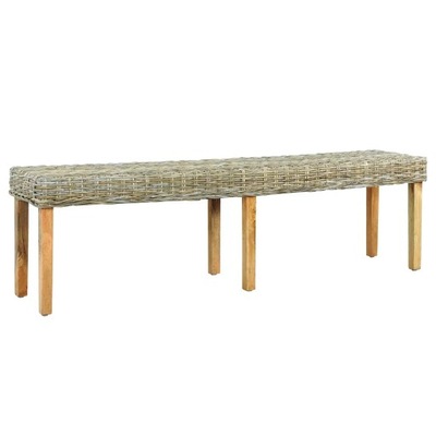 Ławka, 160 cm, naturalny rattan kubu i lite drewno mango