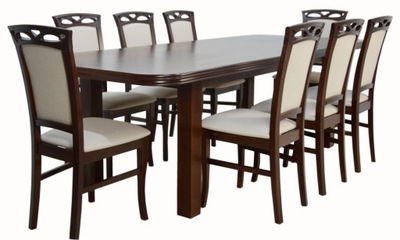 DUŻY drewniany zestaw do SALONU stół 3m 8 krzeseł